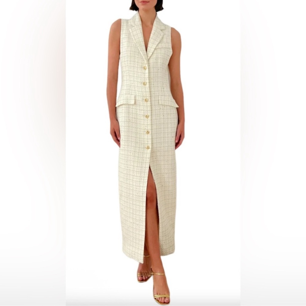 AMANDA UPRICHARD - KEANU DRESS - WHITE/GOLD, Soft Tweed Runway Lookbook, $304
